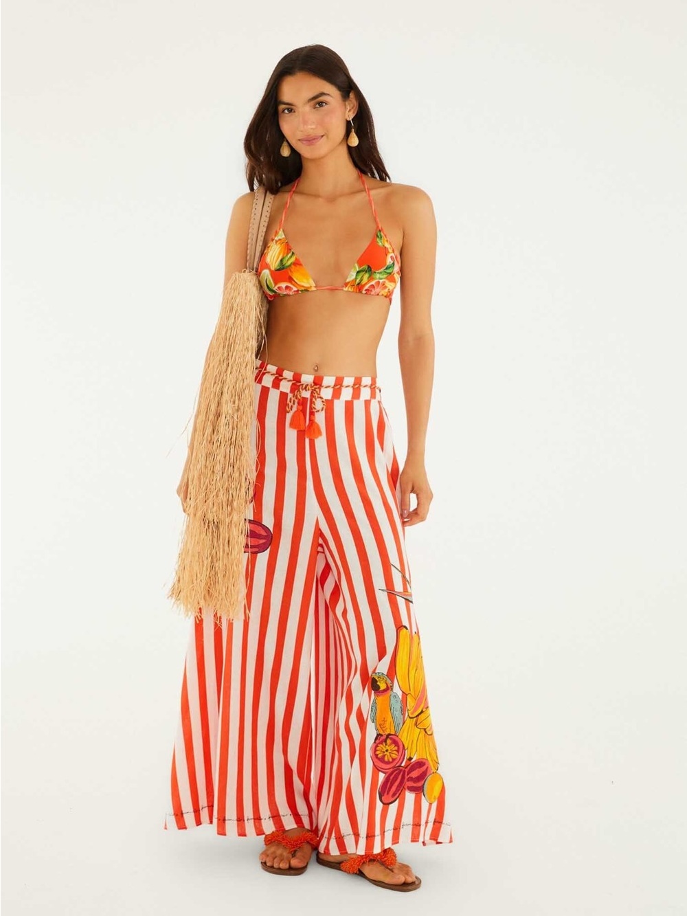FARM RIO Red Fruit Stripes Rope Ties Slits Coverup Pants